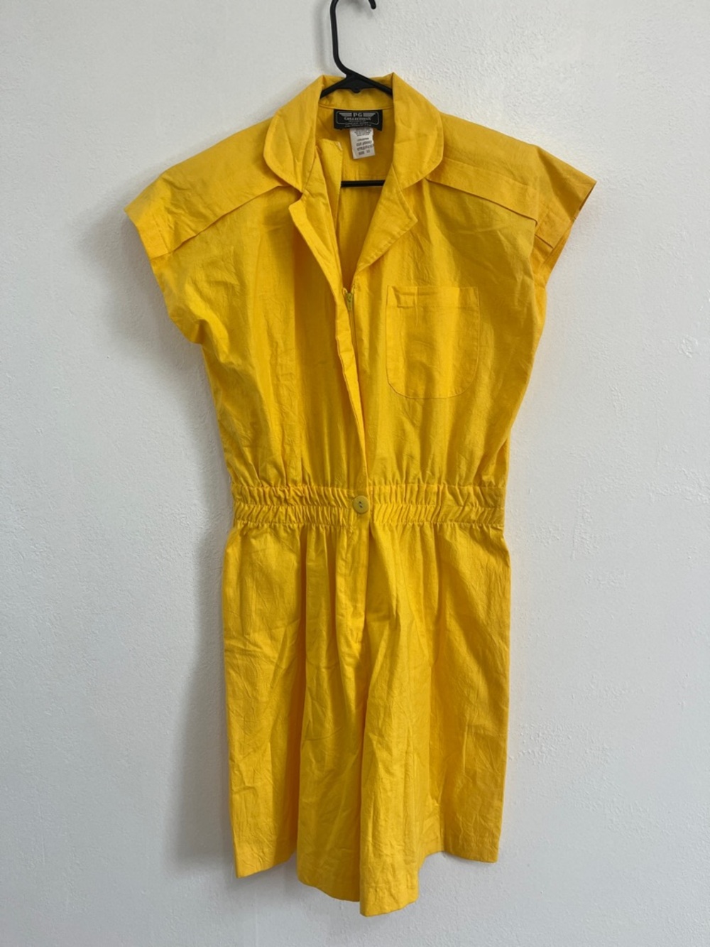 Vintage 1980s 60s 70s Bright Yellow Romper Shortall Playsuit Shirtdress Size 10